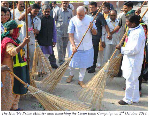 The Hon’ble Prime Minister ndia launching the Clean India Campaign on 2nd October 2014